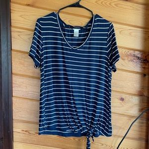 Marty M • Striped Navy and White Top with Tie • Women's Medium